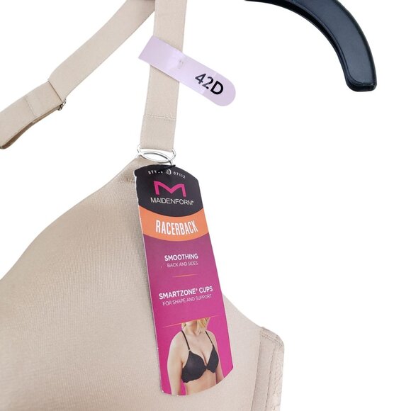 Maidenform Womens Front Close Racerback Bra 42D Beige Lace Front Close Smoothing - Picture 4 of 7